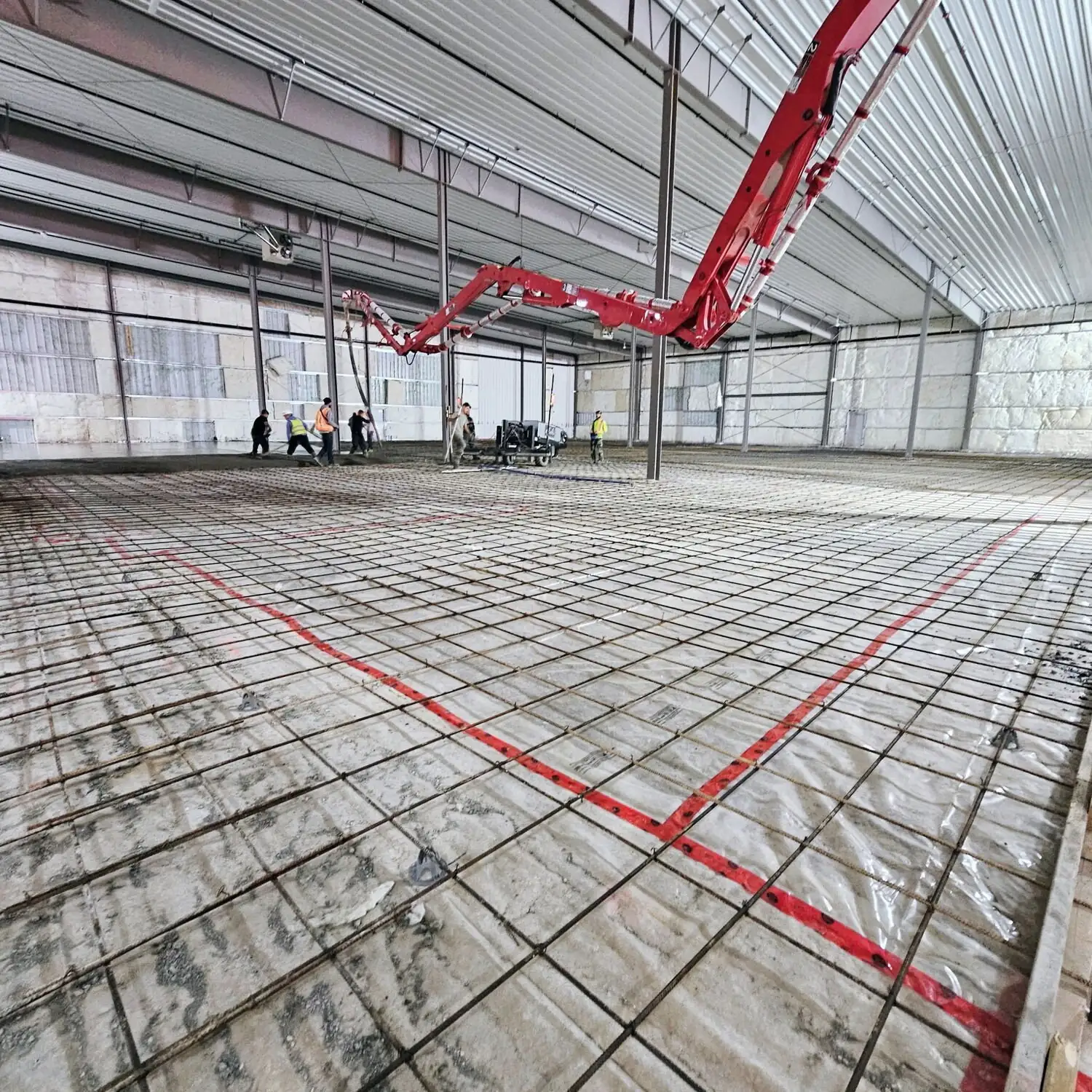 In-floor radiant heating installed over a poured slab.